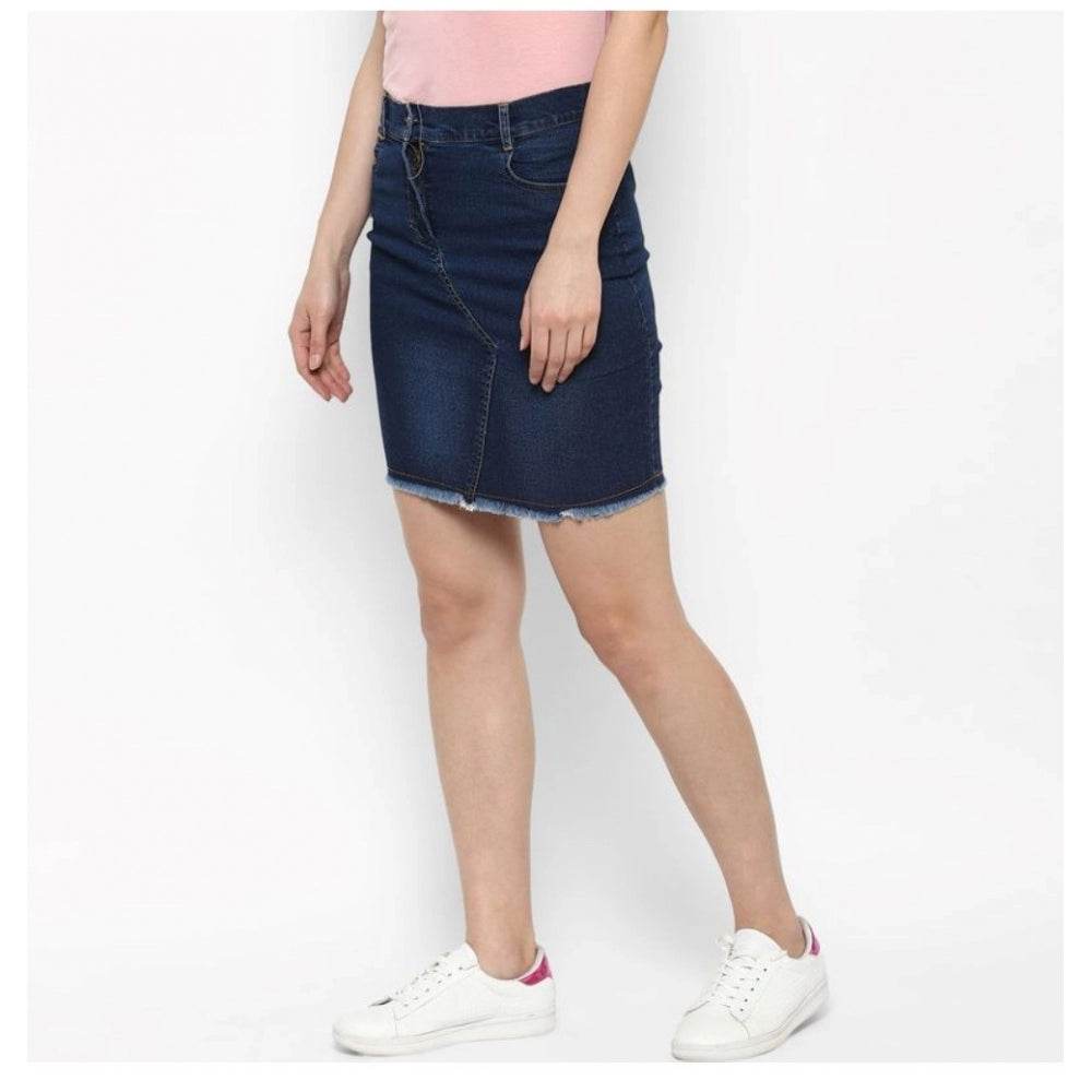 Generic Women's Denim Stitching Pattern Buttoned Skirt (Blue) - MYLUXURY LANE ENTERPRISE