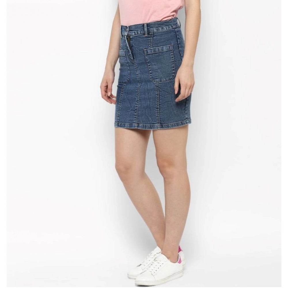 Generic Women's Denim Front Pocket Buttoned Skirt (Blue) - MYLUXURY LANE ENTERPRISE