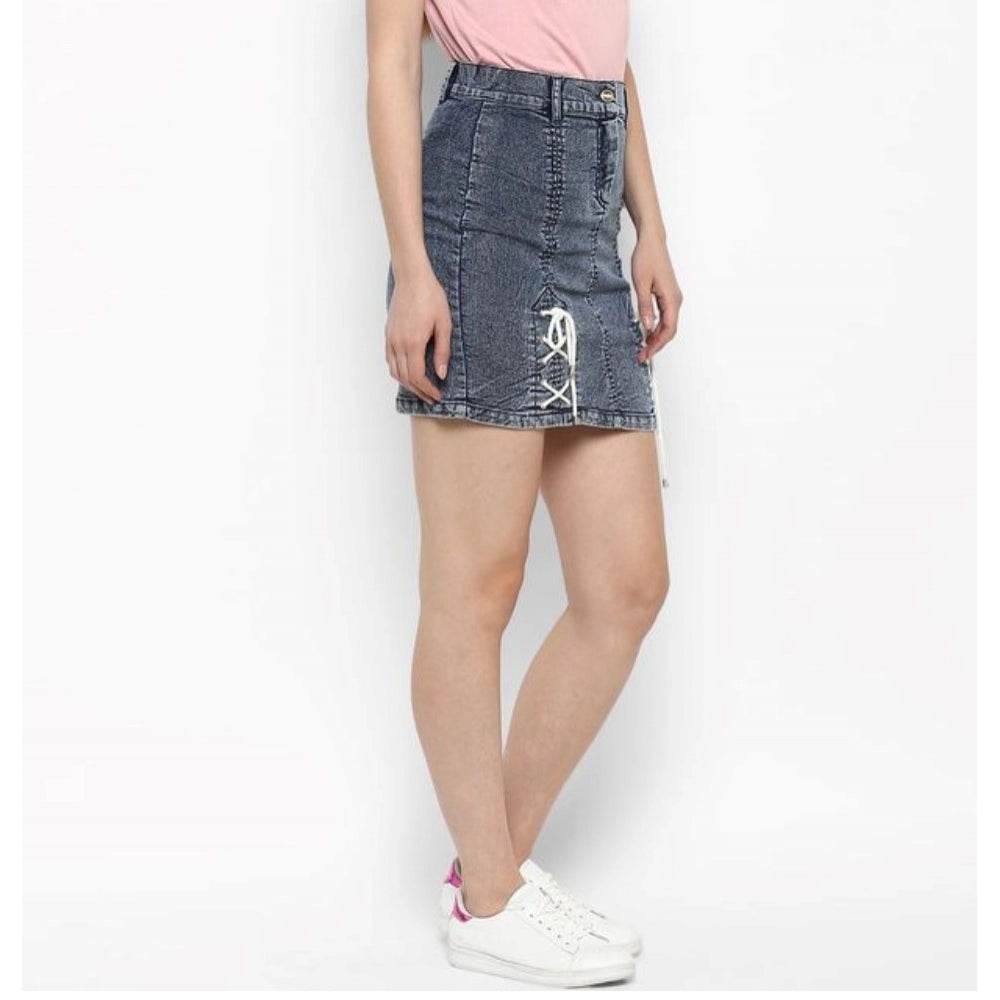 Generic Women's Denim Tie Up Buttoned Skirt (Blue) - MYLUXURY LANE ENTERPRISE