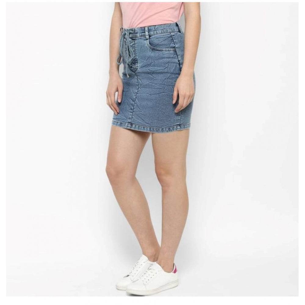Generic Women's Denim Draw String Buttoned Skirt (Blue) - MYLUXURY LANE ENTERPRISE