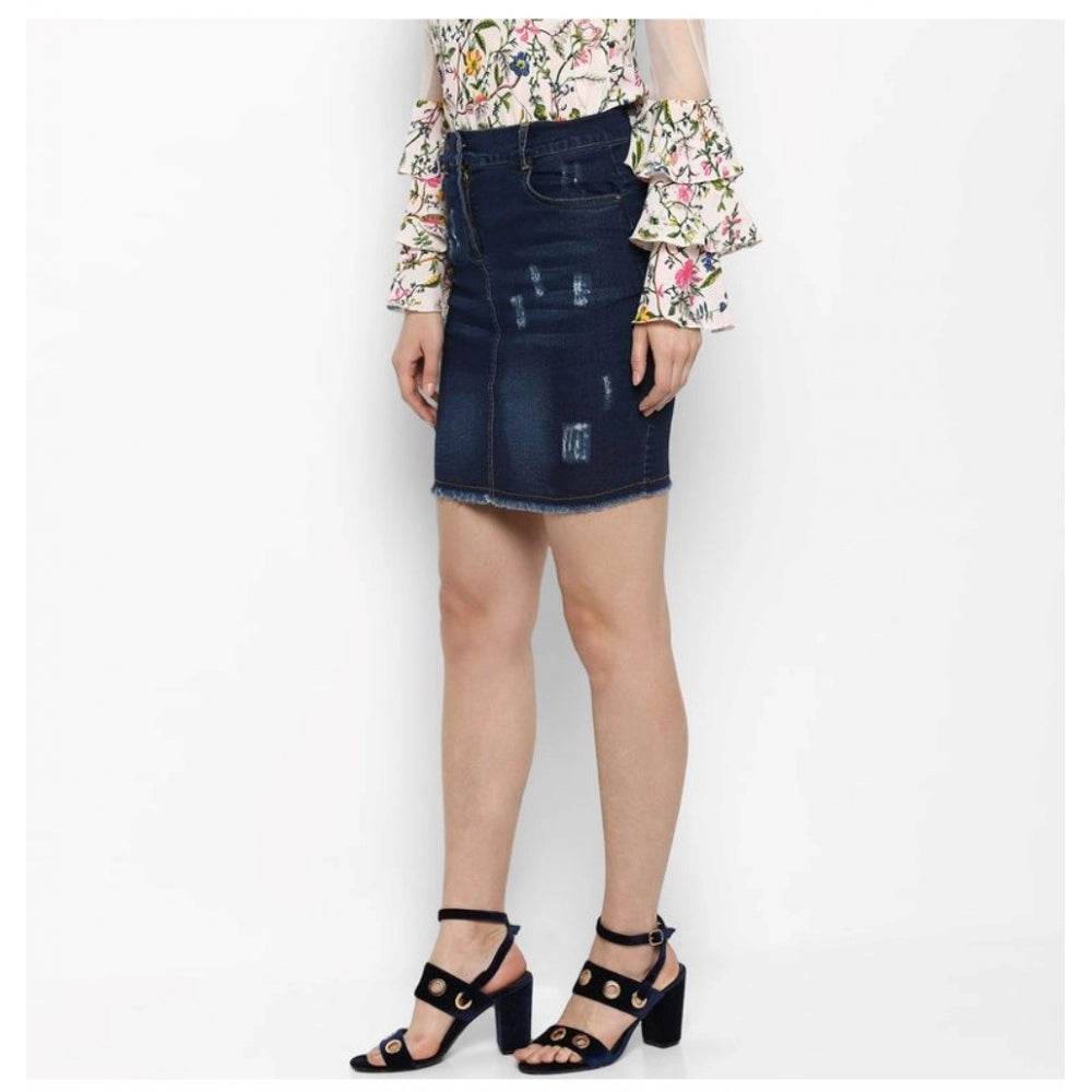 Generic Women's Denim Distressed Buttoned Skirt (Blue) - MYLUXURY LANE ENTERPRISE