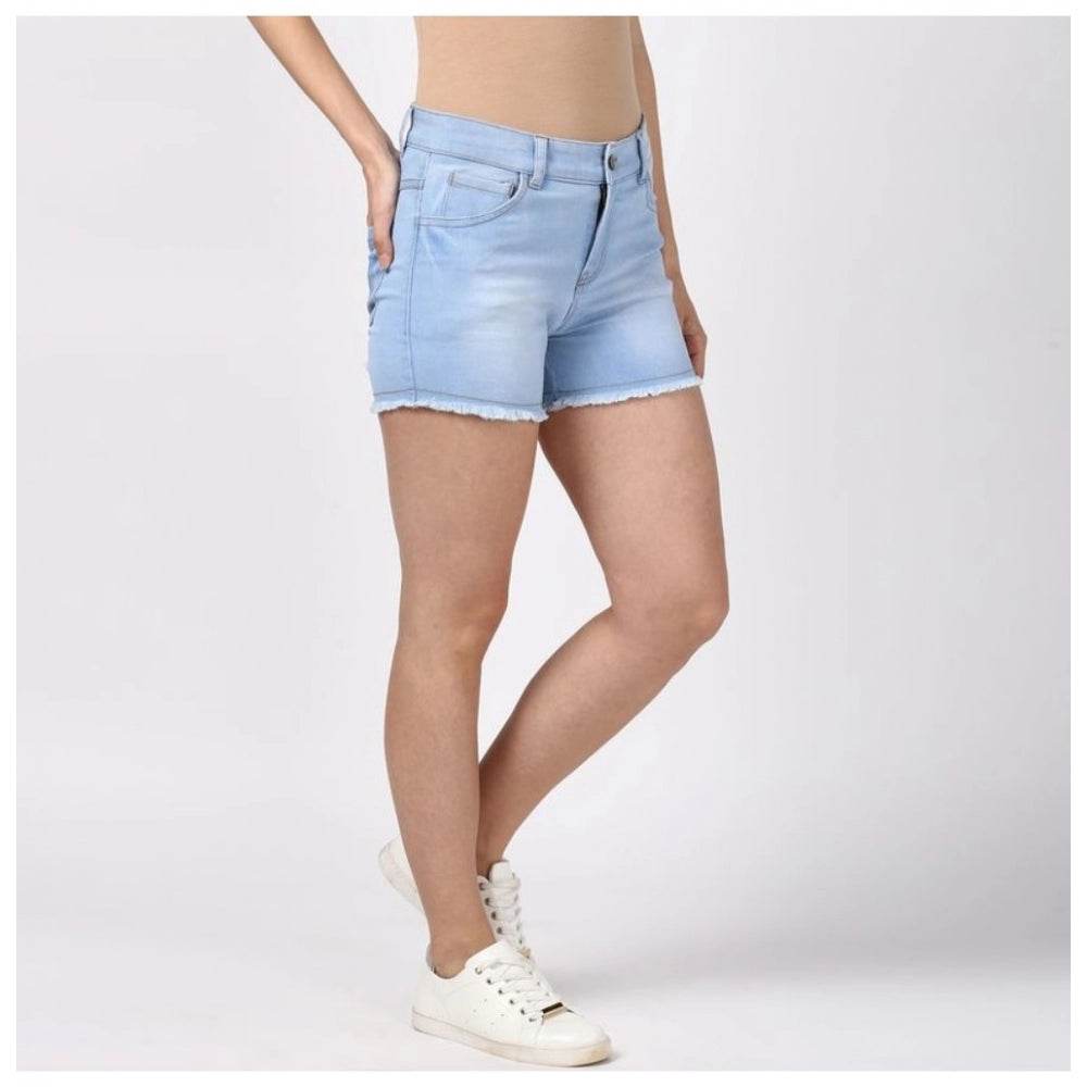 Generic Women's Denim Solid Buttoned Shorts (Blue) - MYLUXURY LANE ENTERPRISE