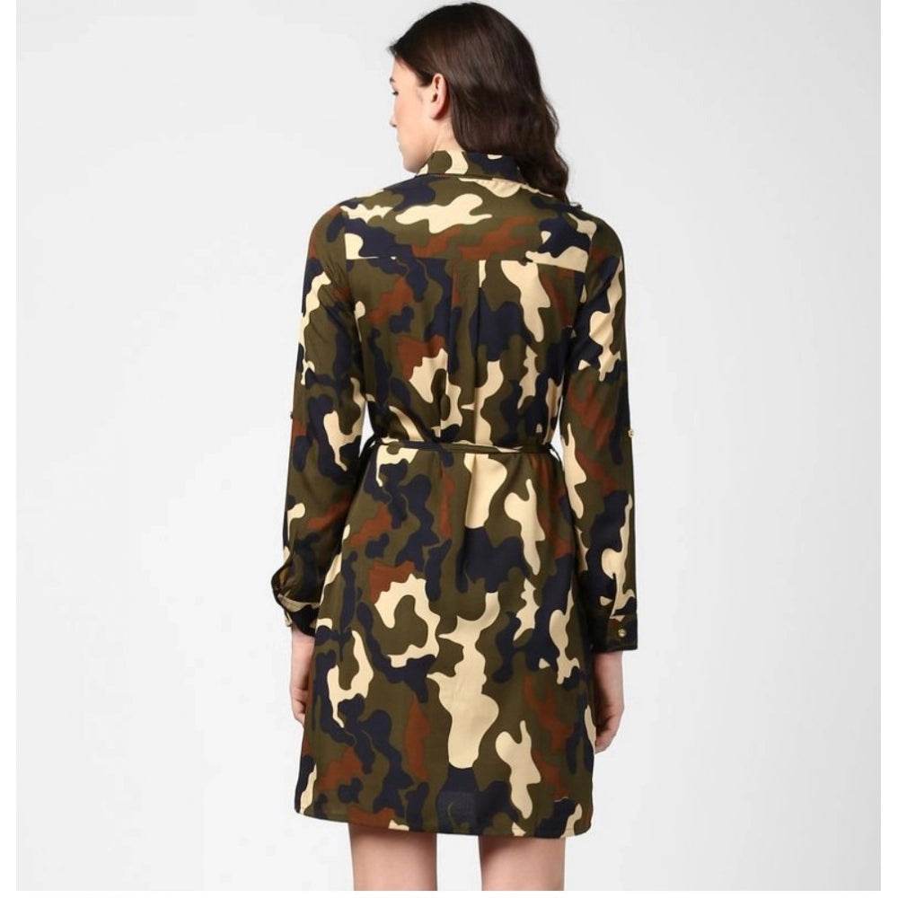 Generic Women's Polyester Printed Roll Up Sleeve Tunic Top (Green - Black) - MYLUXURY LANE ENTERPRISE