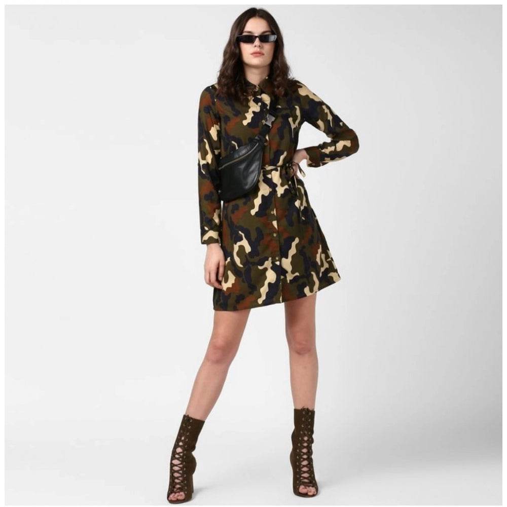 Generic Women's Polyester Printed Roll Up Sleeve Tunic Top (Green - Black) - MYLUXURY LANE ENTERPRISE