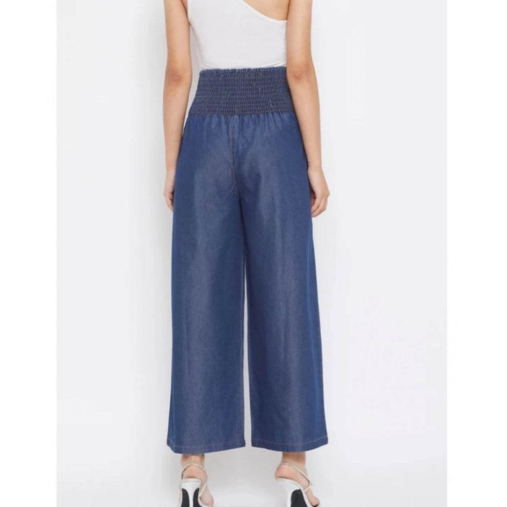 Generic Women's Denim Solid Smocked Trousers (Navy Blue) - MYLUXURY LANE ENTERPRISE
