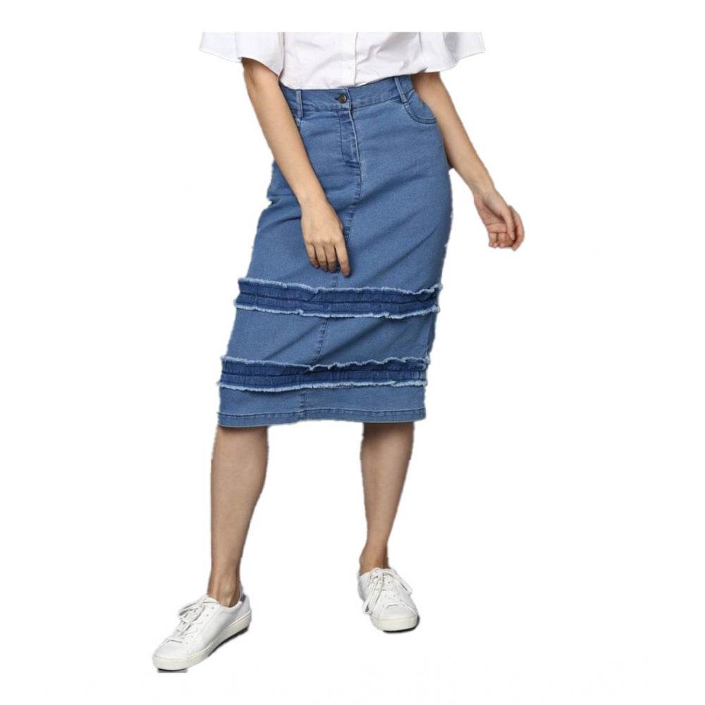 Generic Women's Denim Washed Buttoned Skirt (Blue) - MYLUXURY LANE ENTERPRISE