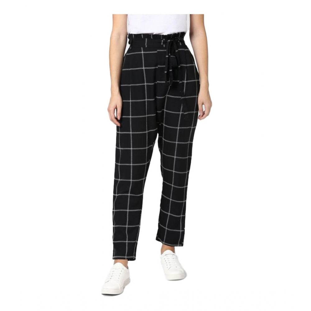 Generic Women's Polyester Checkered Elasticated Trousers (Black - White) - MYLUXURY LANE ENTERPRISE