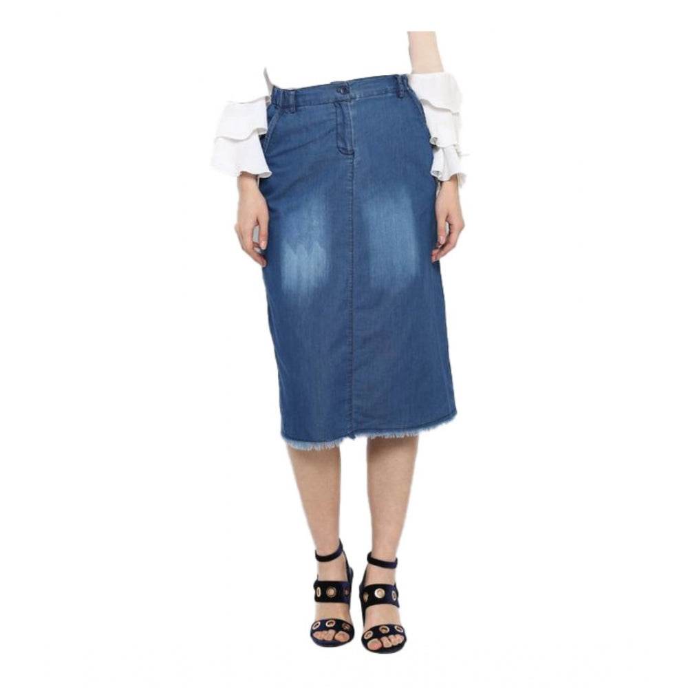 Generic Women's Denim Washed Buttoned Skirt (Blue) - MYLUXURY LANE ENTERPRISE