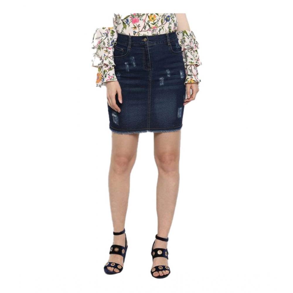 Generic Women's Denim Distressed Buttoned Skirt (Blue) - MYLUXURY LANE ENTERPRISE