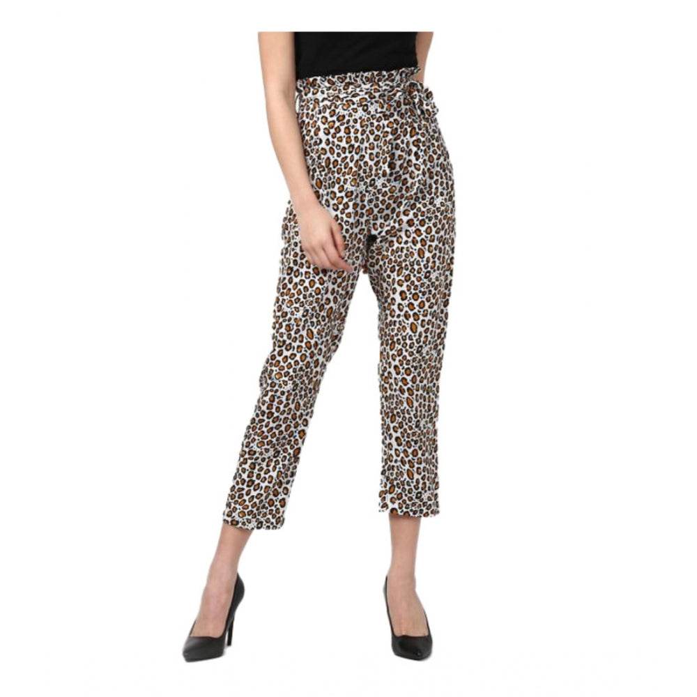 Generic Women's Polyester Animal Print Elasticated Trousers (White - Yellow) - MYLUXURY LANE ENTERPRISE