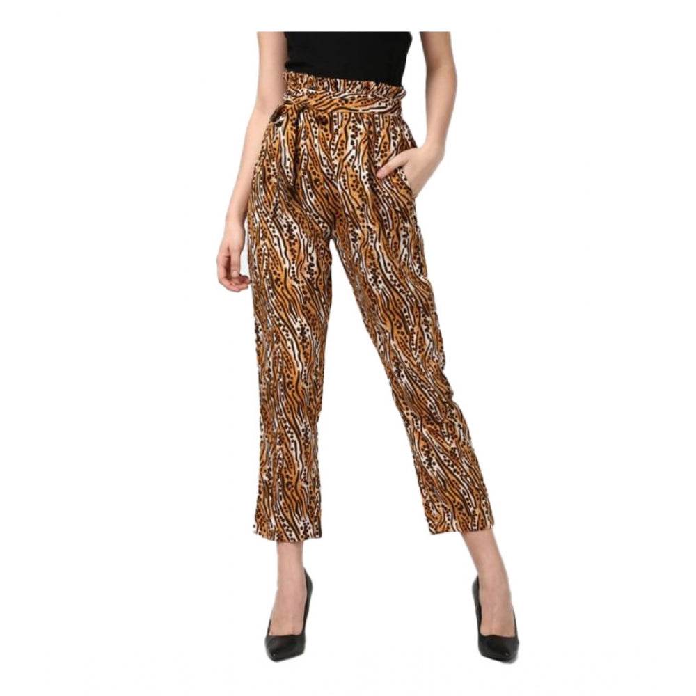 Generic Women's Polyester Animal Print Elasticated Trousers (Orange - Black) - MYLUXURY LANE ENTERPRISE
