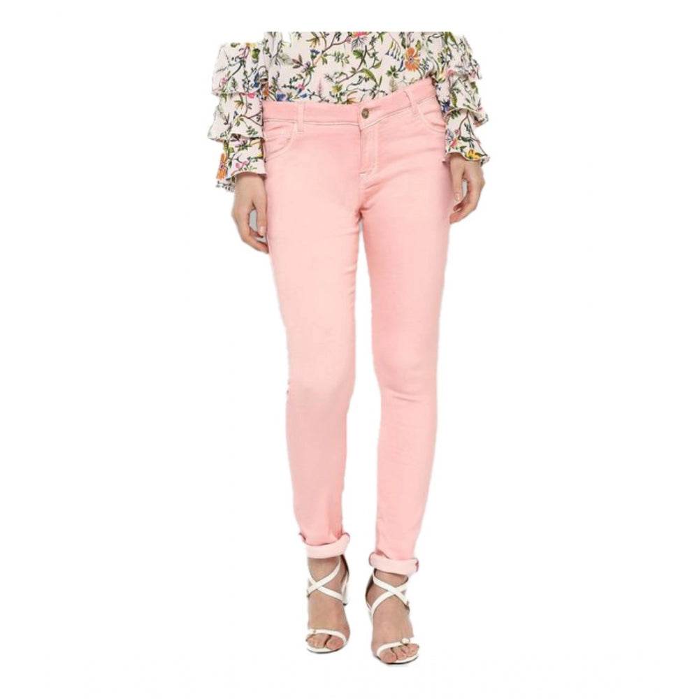 Generic Women's Denim Solid Buttoned Jeans (Pink) - MYLUXURY LANE ENTERPRISE