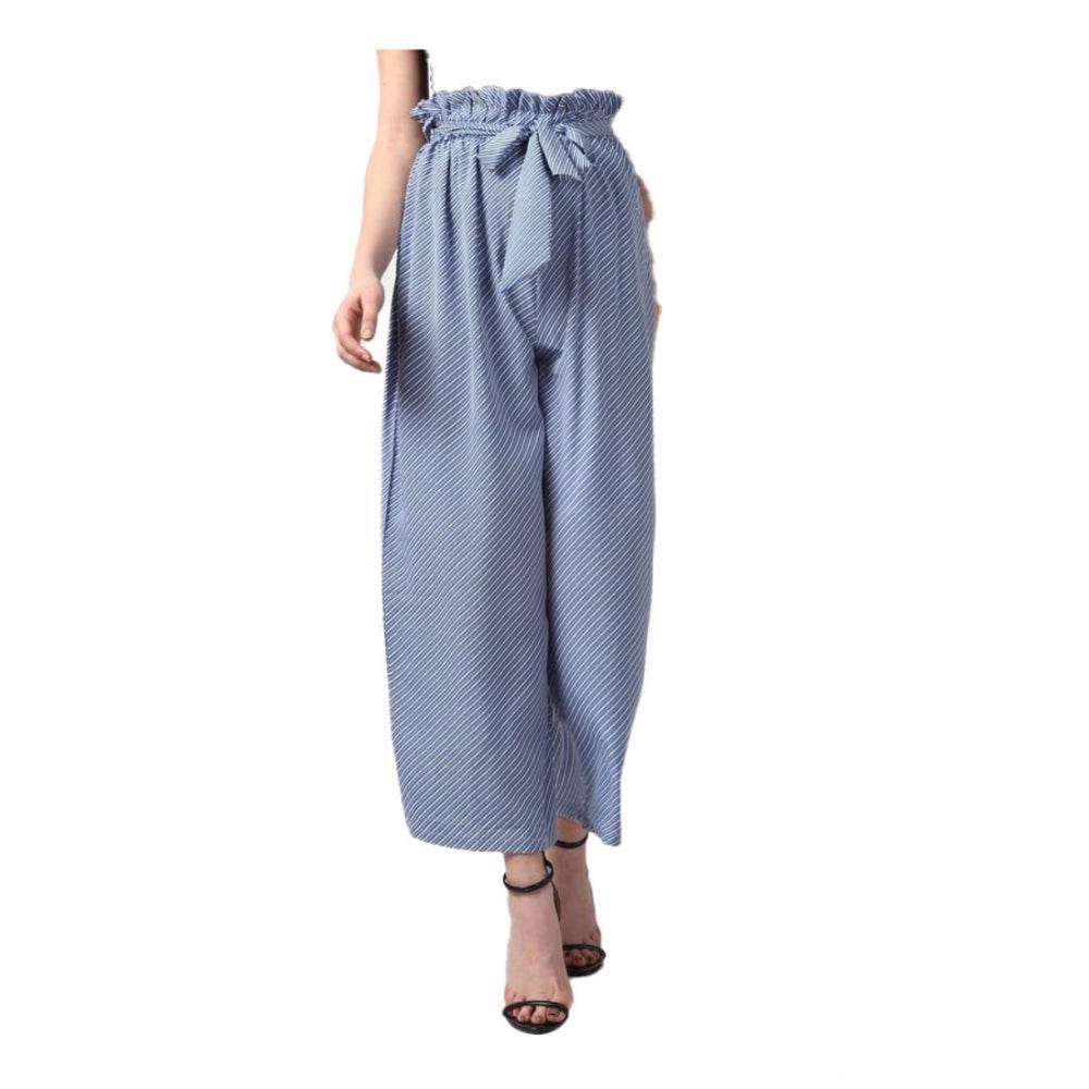 Generic Women's Polyester Striped Elasticated Trousers (Blue) - MYLUXURY LANE ENTERPRISE