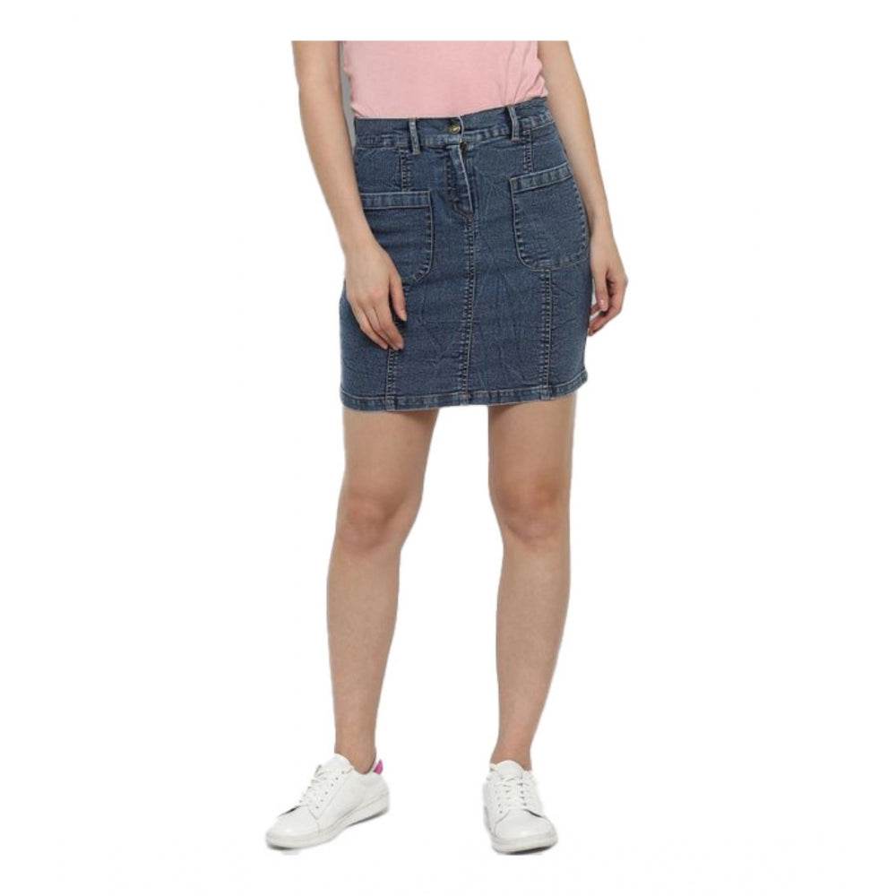 Generic Women's Denim Front Pocket Buttoned Skirt (Blue) - MYLUXURY LANE ENTERPRISE