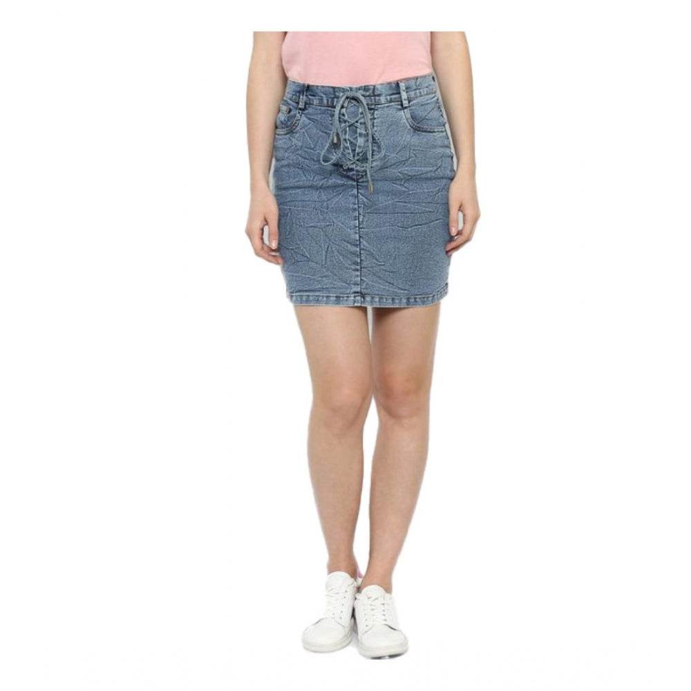 Generic Women's Denim Draw String Buttoned Skirt (Blue) - MYLUXURY LANE ENTERPRISE