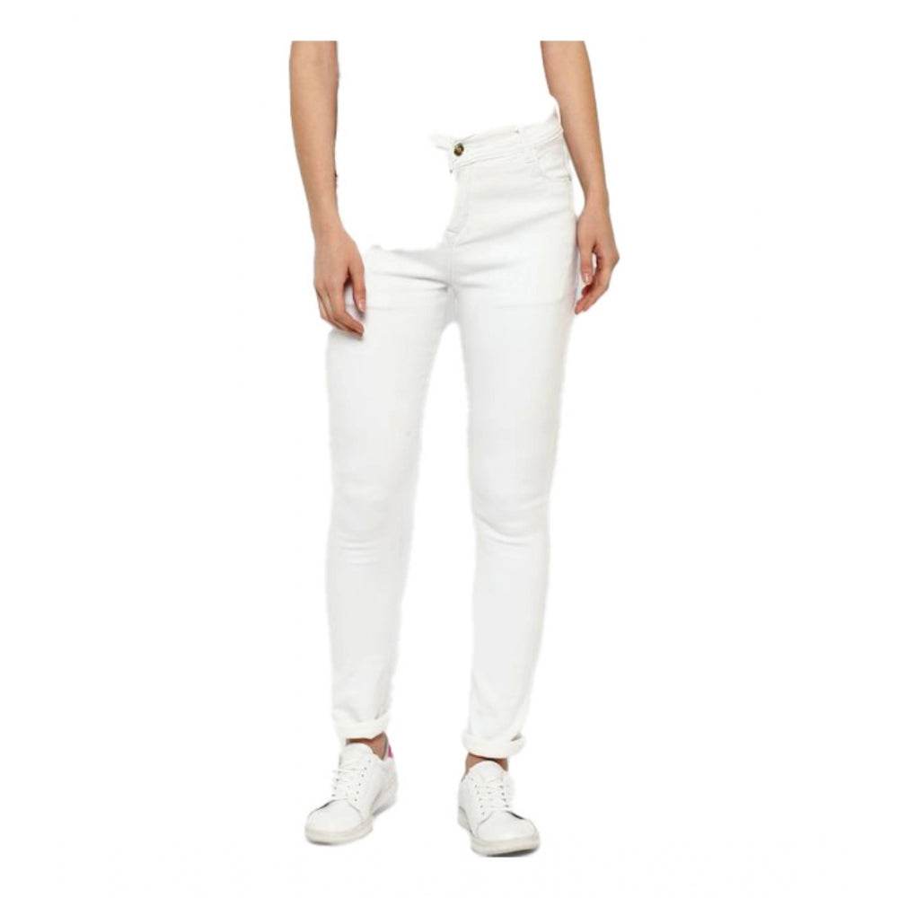 Generic Women's Denim Solid Buttoned Jeans (White) - MYLUXURY LANE ENTERPRISE