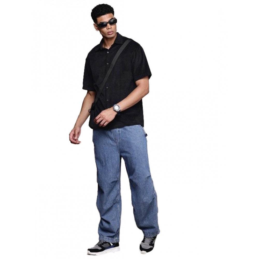 Generic Men's Cotton Blend Solid Half-Sleeve Regular Shirt (Black) - MYLUXURY LANE ENTERPRISE