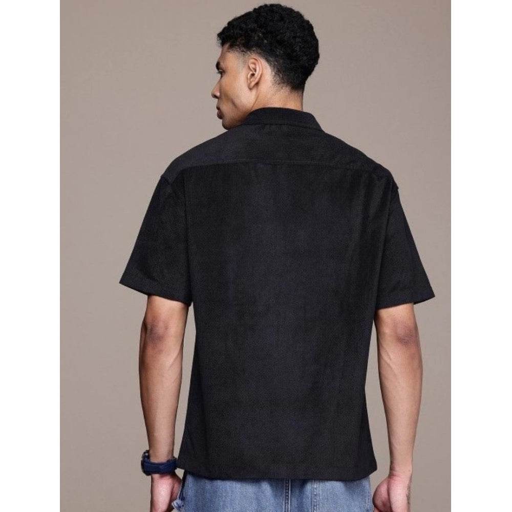 Generic Men's Cotton Blend Solid Half-Sleeve Regular Shirt (Black) - MYLUXURY LANE ENTERPRISE