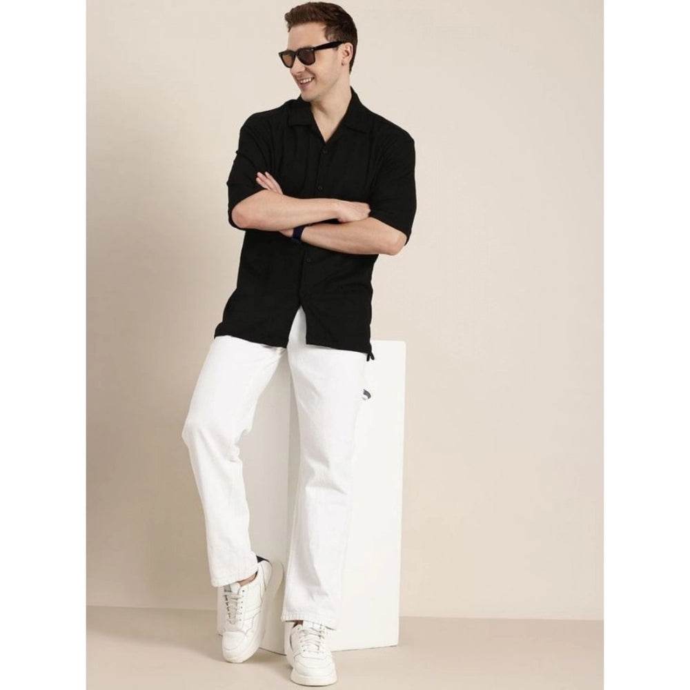 Generic Men's Cotton Blend Solid Half-Sleeve Regular Shirt (Black) - MYLUXURY LANE ENTERPRISE