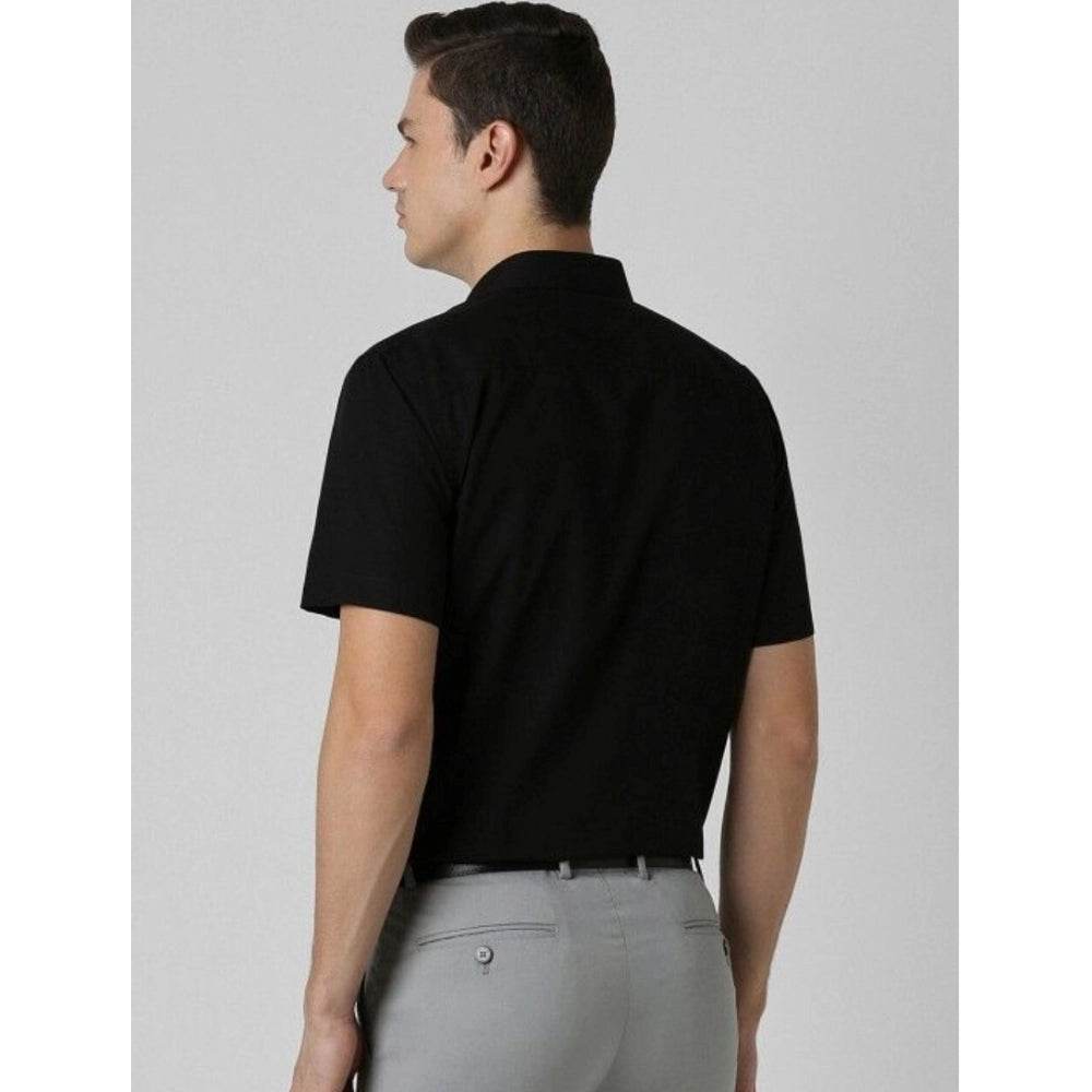 Generic Men's Cotton Blend Solid Half-Sleeve Regular Shirt (Black) - MYLUXURY LANE ENTERPRISE