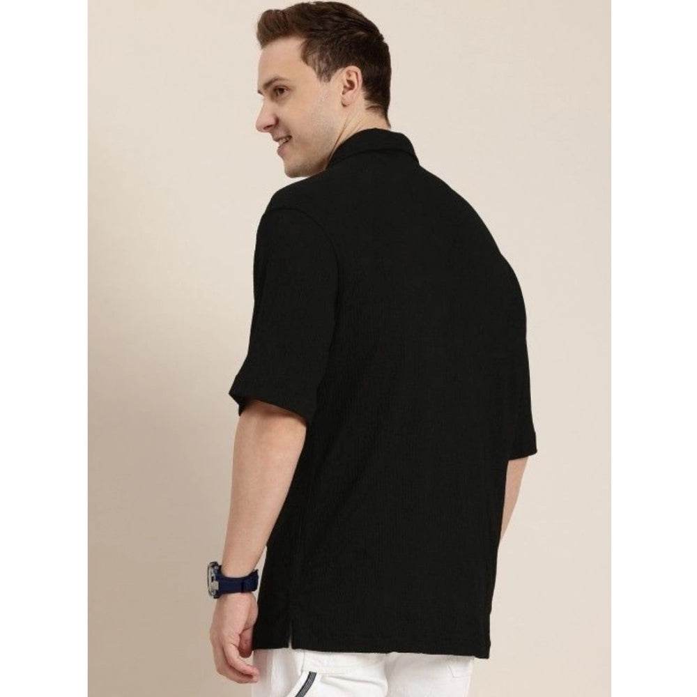 Generic Men's Cotton Blend Solid Half-Sleeve Regular Shirt (Black) - MYLUXURY LANE ENTERPRISE