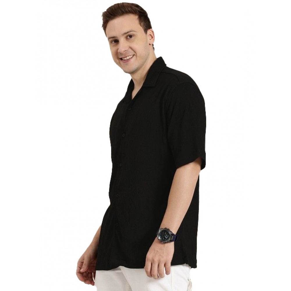 Generic Men's Cotton Blend Solid Half-Sleeve Regular Shirt (Black) - MYLUXURY LANE ENTERPRISE