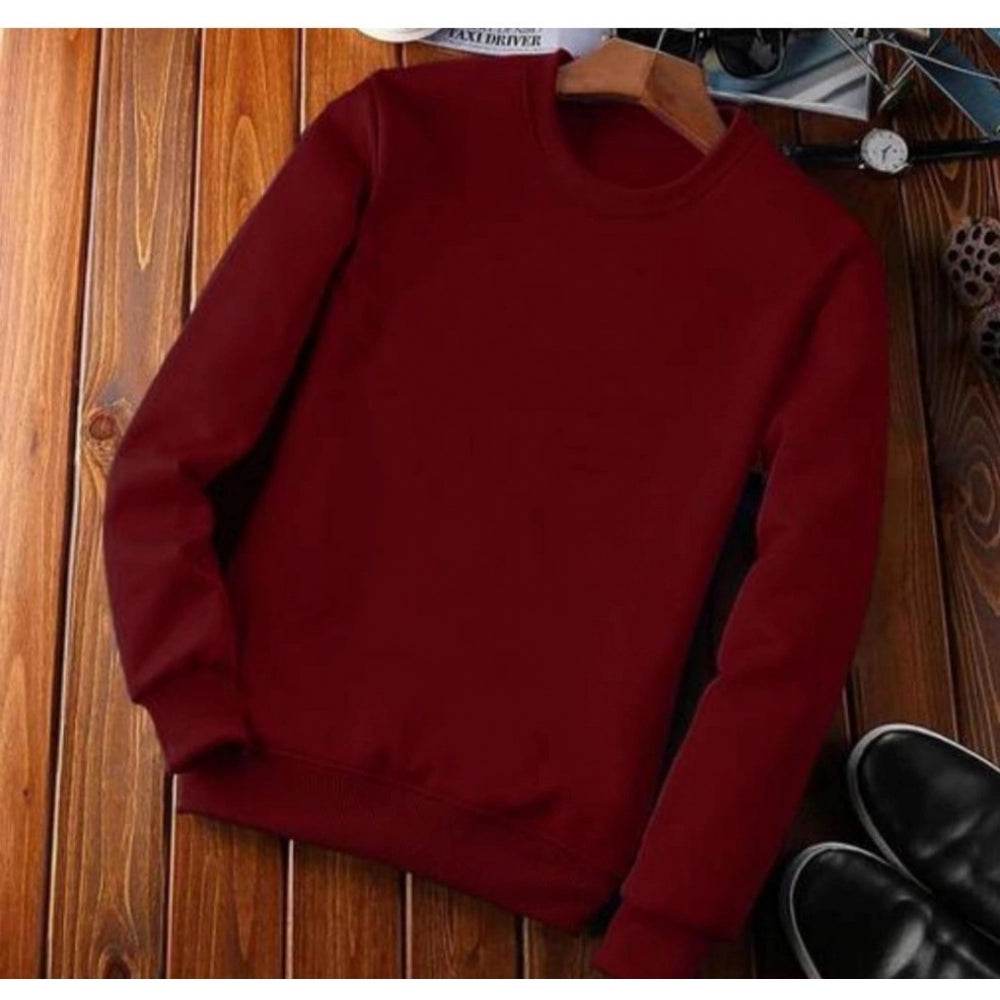 Generic Men's Casual Fleece Solid Round Neck Long Sleeves Sweatshirt (Maroon) - MYLUXURY LANE ENTERPRISE