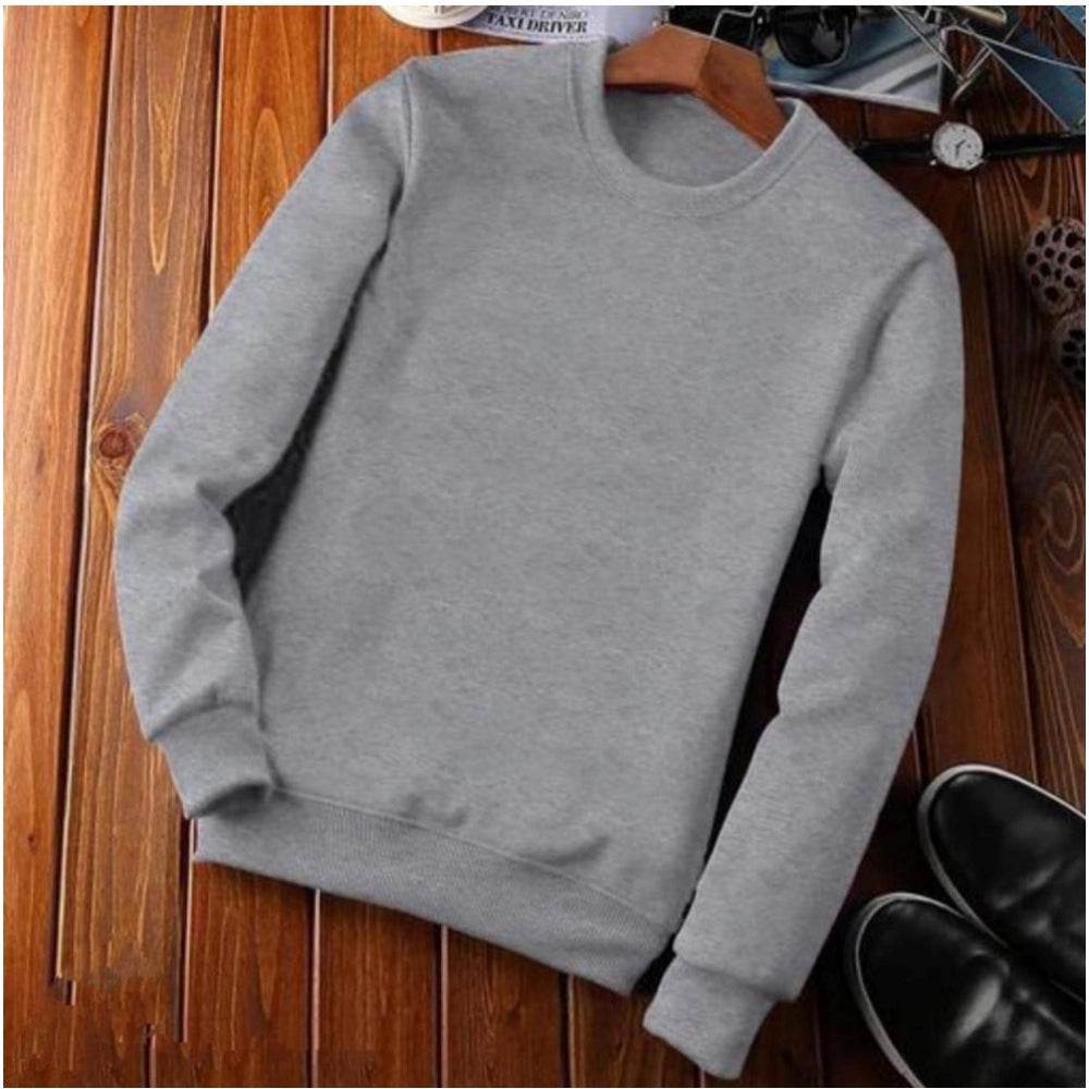 Generic Men's Casual Fleece Solid Round Neck Long Sleeves Sweatshirt (Grey) - MYLUXURY LANE ENTERPRISE