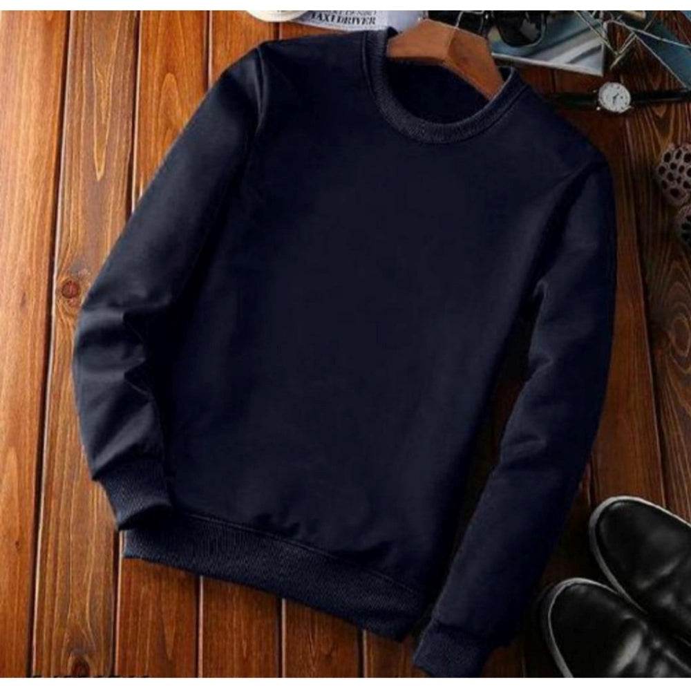 Generic Men's Casual Fleece Solid Round Neck Long Sleeves Sweatshirt (Navy Blue) - MYLUXURY LANE ENTERPRISE