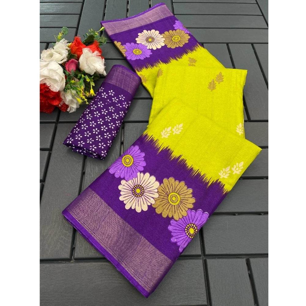 Generic Women's Cotton Blend Printed Saree With Unstitched Blouse (Dark Green, 5-5 Mtrs) - MYLUXURY LANE ENTERPRISE