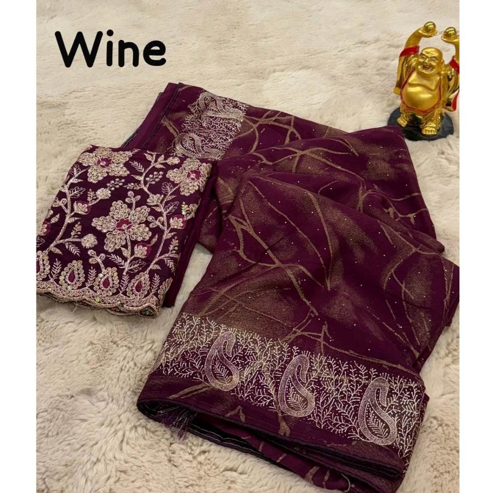 Generic Women's Georgette Printed Saree With Unstitched Blouse (Magenta, 5-5 Mtrs) - MYLUXURY LANE ENTERPRISE