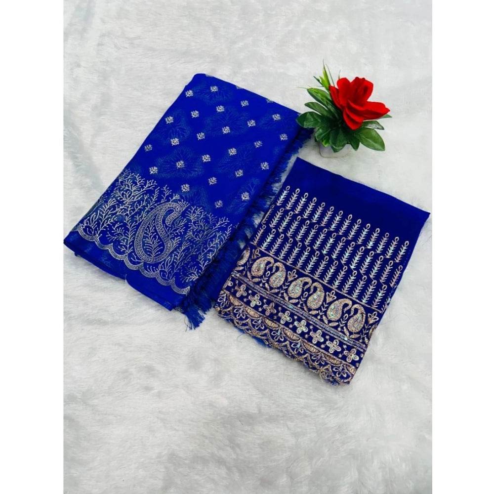 Generic Women's Georgette Printed Saree With Unstitched Blouse (Blue, 5-5 Mtrs) - MYLUXURY LANE ENTERPRISE