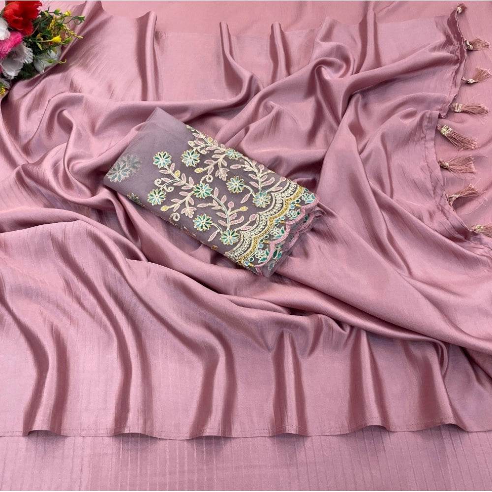 Generic Women's Satin Solid Saree With Unstitched Blouse (Maroon, 5-5 Mtrs) - MYLUXURY LANE ENTERPRISE