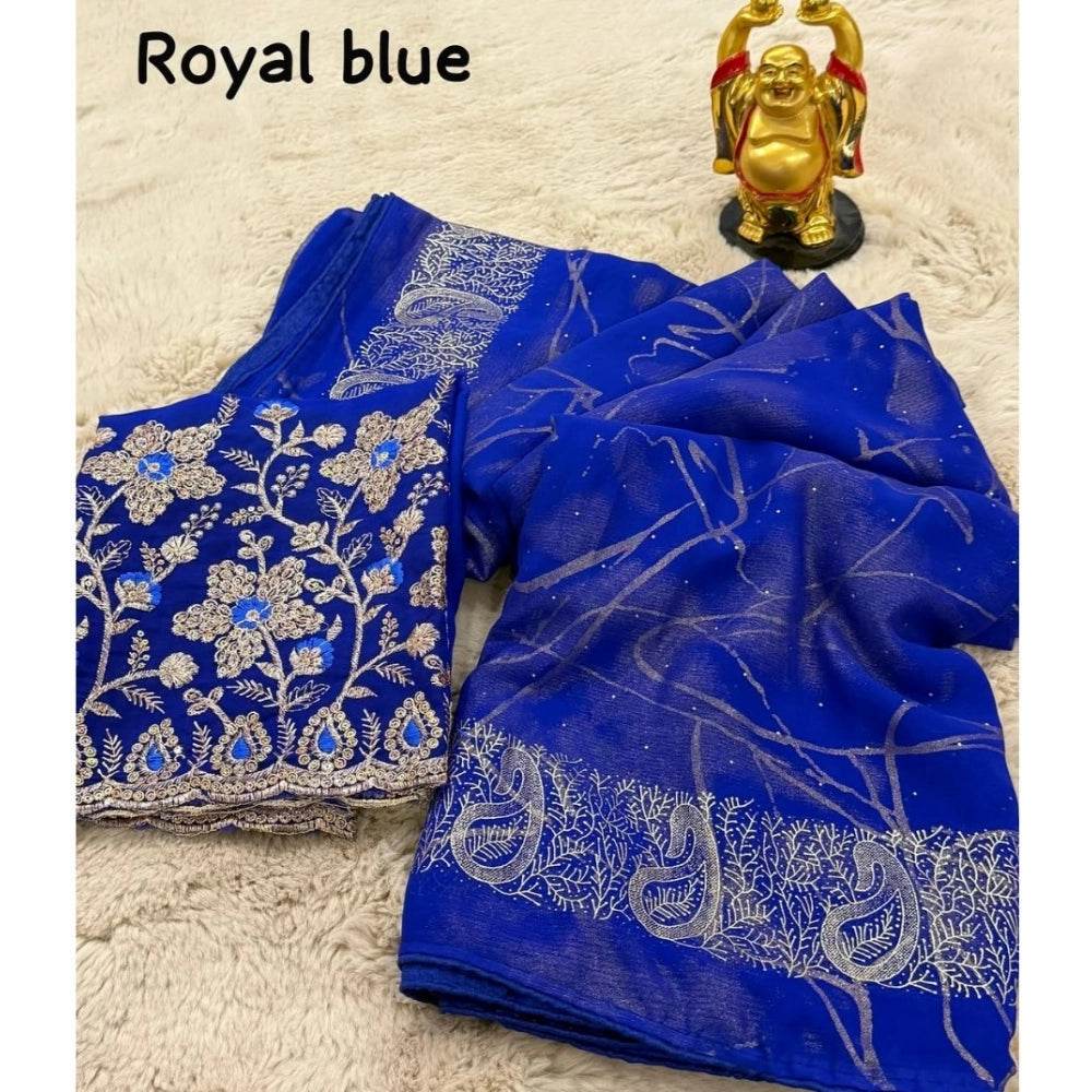 Generic Women's Georgette Printed Saree With Unstitched Blouse (Blue, 5-5 Mtrs) - MYLUXURY LANE ENTERPRISE