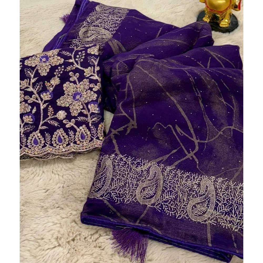 Generic Women's Georgette Printed Saree With Unstitched Blouse (Purple, 5-5 Mtrs) - MYLUXURY LANE ENTERPRISE