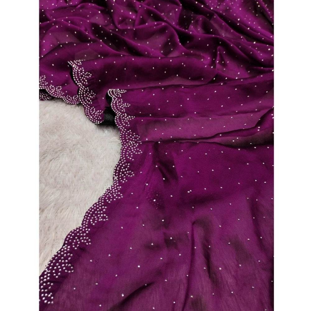 Generic Women's Georgette Satin Silk Saree With Unstitched Blouse 5.5Mtr (Wine) - MYLUXURY LANE ENTERPRISE