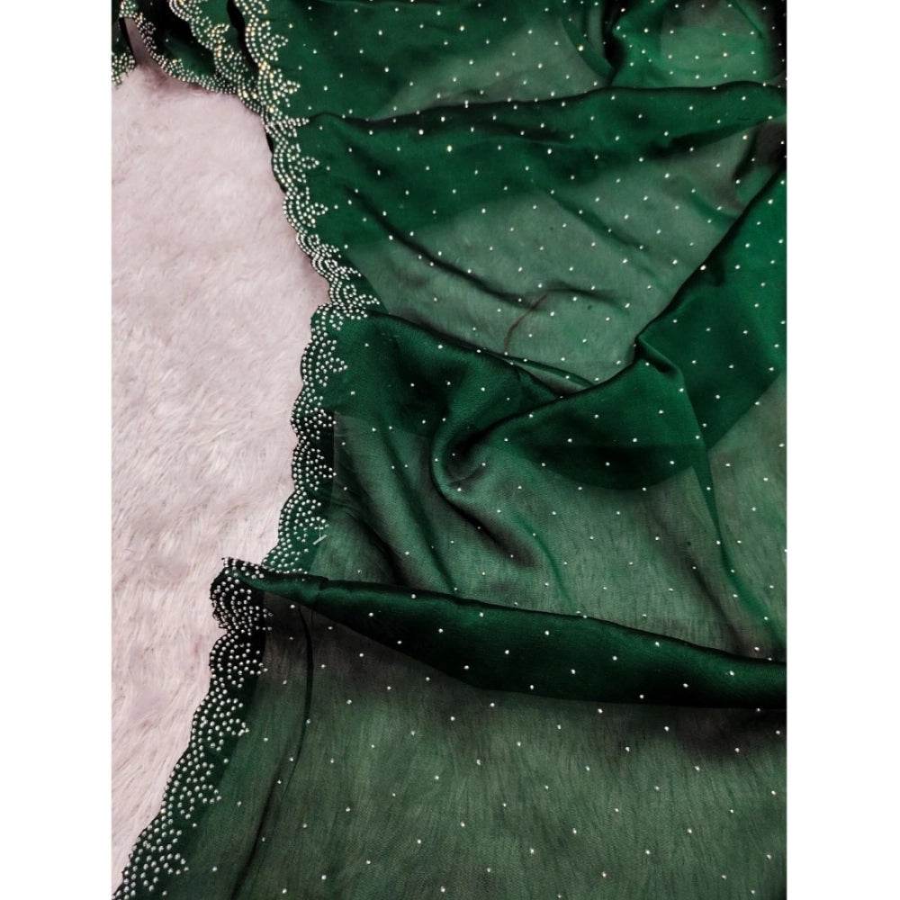 Generic Women's Georgette Satin Silk Saree With Unstitched Blouse 5.5Mtr (Green) - MYLUXURY LANE ENTERPRISE