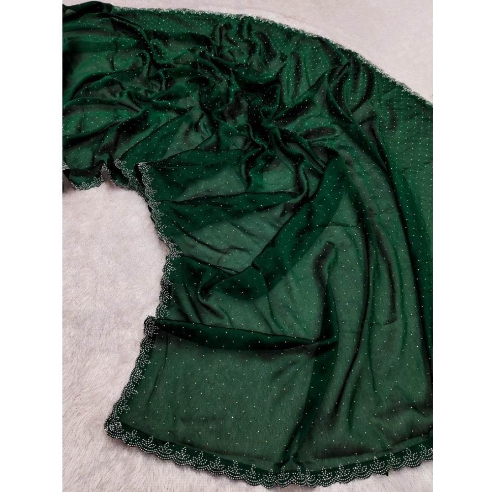 Generic Women's Georgette Satin Silk Saree With Unstitched Blouse 5.5Mtr (Green) - MYLUXURY LANE ENTERPRISE