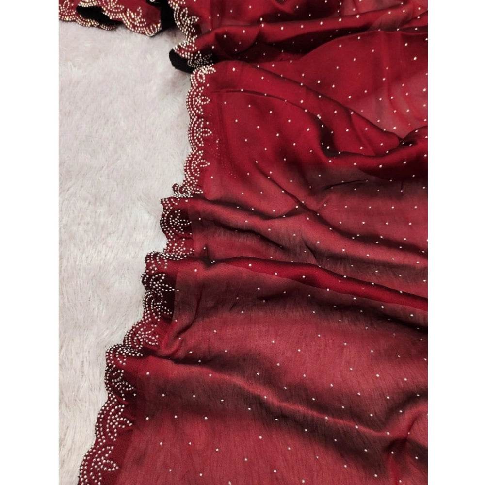 Generic Women's Georgette Satin Silk Saree With Unstitched Blouse 5.5Mtr (Red) - MYLUXURY LANE ENTERPRISE