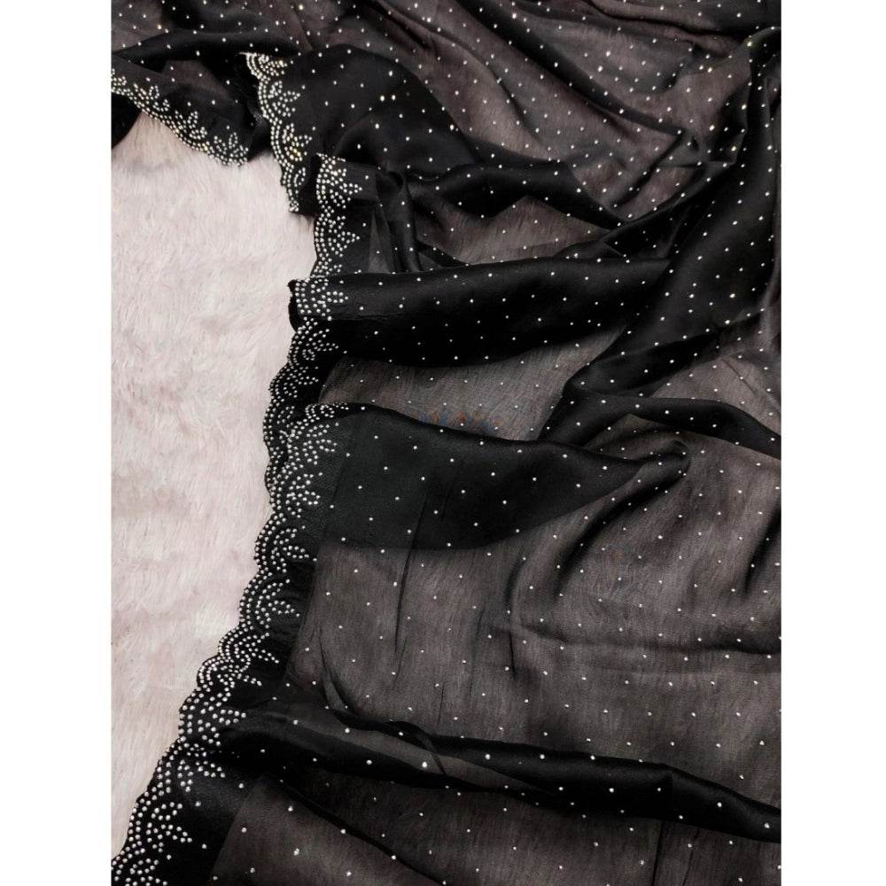 Generic Women's Georgette Satin Silk Saree With Unstitched Blouse 5.5Mtr (Black) - MYLUXURY LANE ENTERPRISE