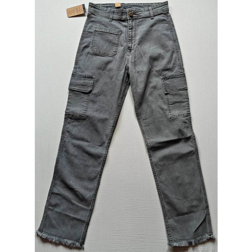 Generic Women's Cotton Blended Solid Cargo Straight Fit (Grey) - MYLUXURY LANE ENTERPRISE