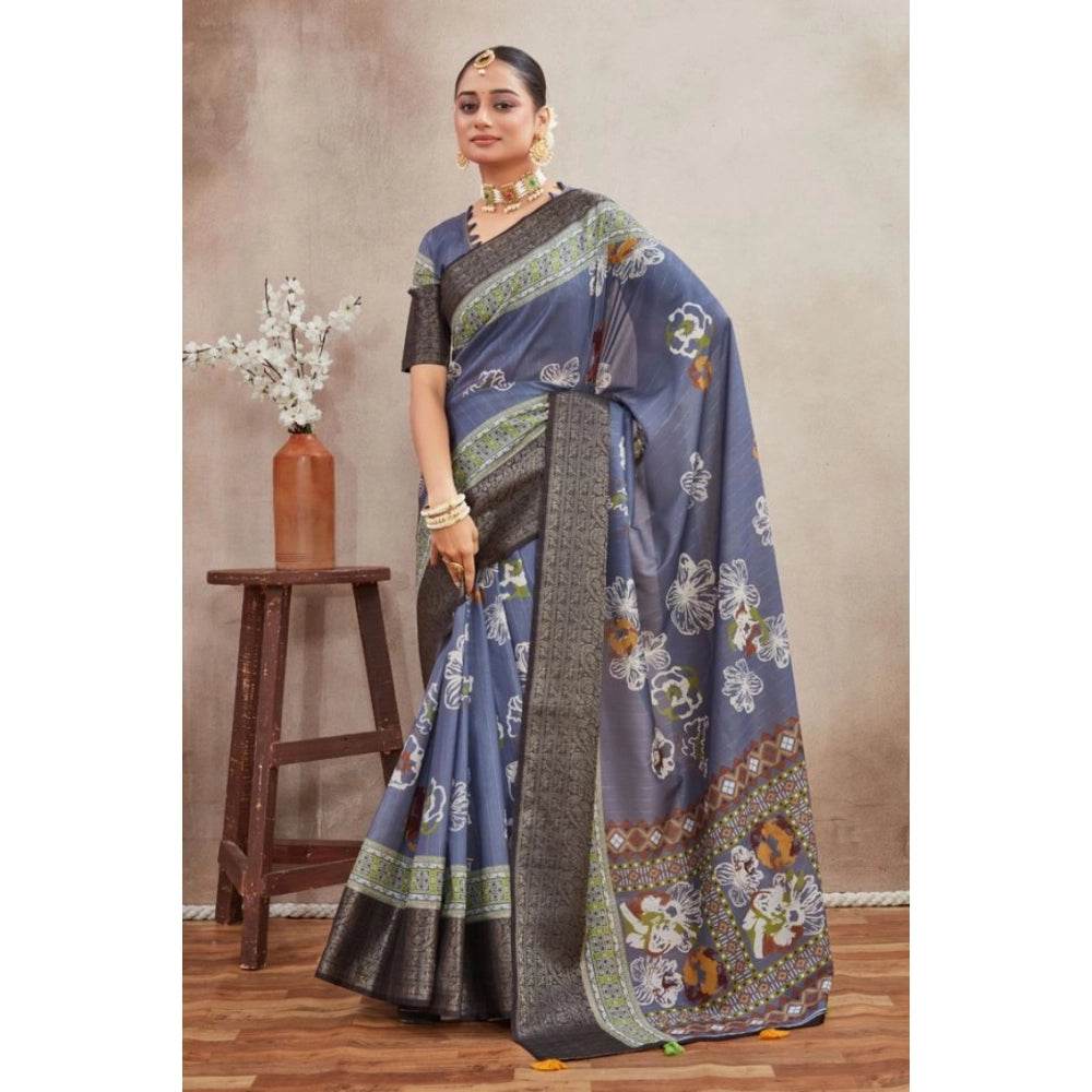 Generic Women's Crepe Silk Printed Saree With Unstitched Blouse 5.5Mtr (Grey) - MYLUXURY LANE ENTERPRISE