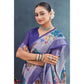 Generic Women's Linen Floral Printed Saree With Unstitched Blouse 5.5Mtr (Purple) - MYLUXURY LANE ENTERPRISE