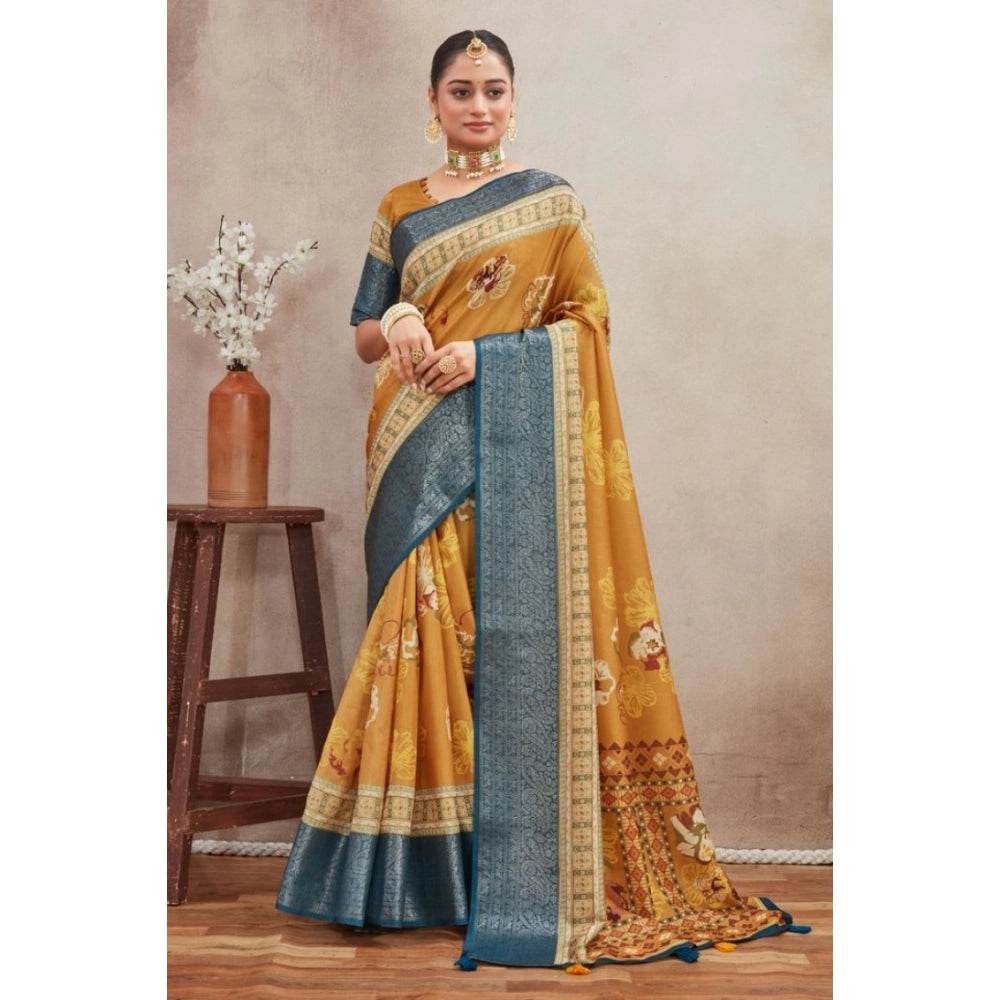 Generic Women's Crepe Silk Printed Saree With Unstitched Blouse 5.5Mtr (Mustard) - MYLUXURY LANE ENTERPRISE