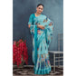 Generic Women's Linen Floral Printed Saree With Unstitched Blouse 5.5Mtr (Aqua) - MYLUXURY LANE ENTERPRISE