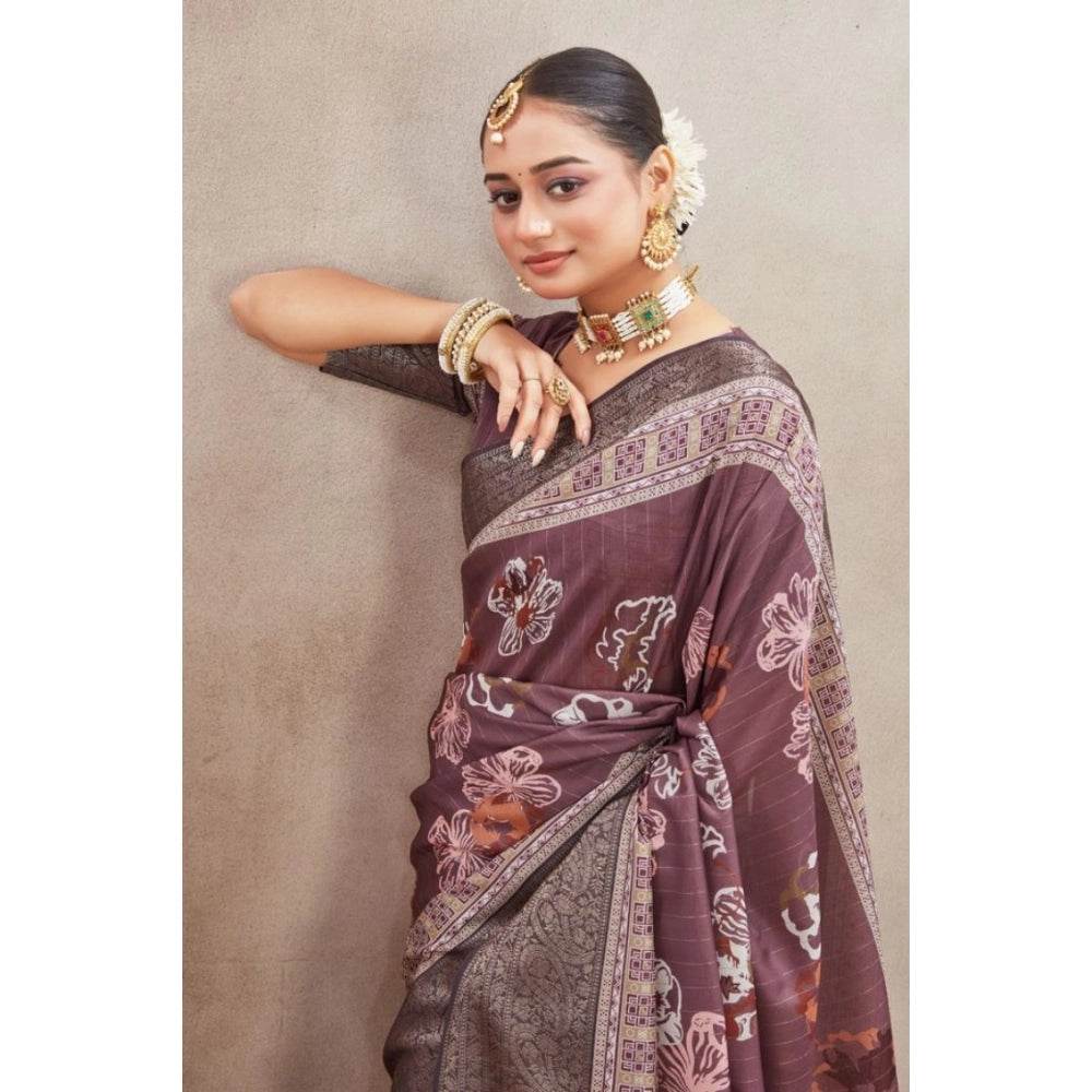 Generic Women's Crepe Silk Printed Saree With Unstitched Blouse 5.5Mtr (purple) - MYLUXURY LANE ENTERPRISE