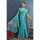 Generic Women's Linen Floral Printed Saree With Unstitched Blouse 5.5Mtr (Aqua) - MYLUXURY LANE ENTERPRISE