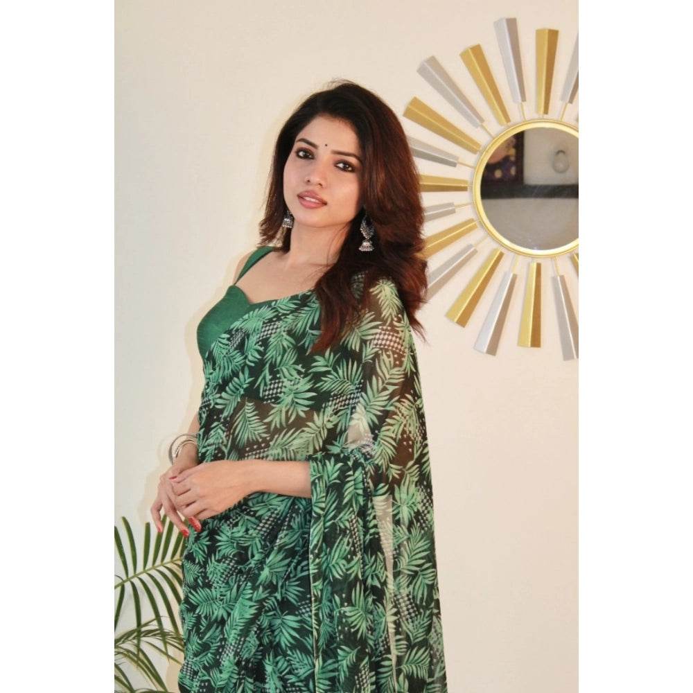 Generic Women's Georgette Printed Saree With Unstitched Blouse 5.5Mtr (Dark Green ) - MYLUXURY LANE ENTERPRISE