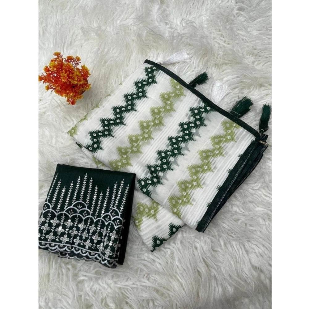 Generic Women's Chiffon Printed Saree With Unstitched Blouse 5.5Mtr (Green) - MYLUXURY LANE ENTERPRISE