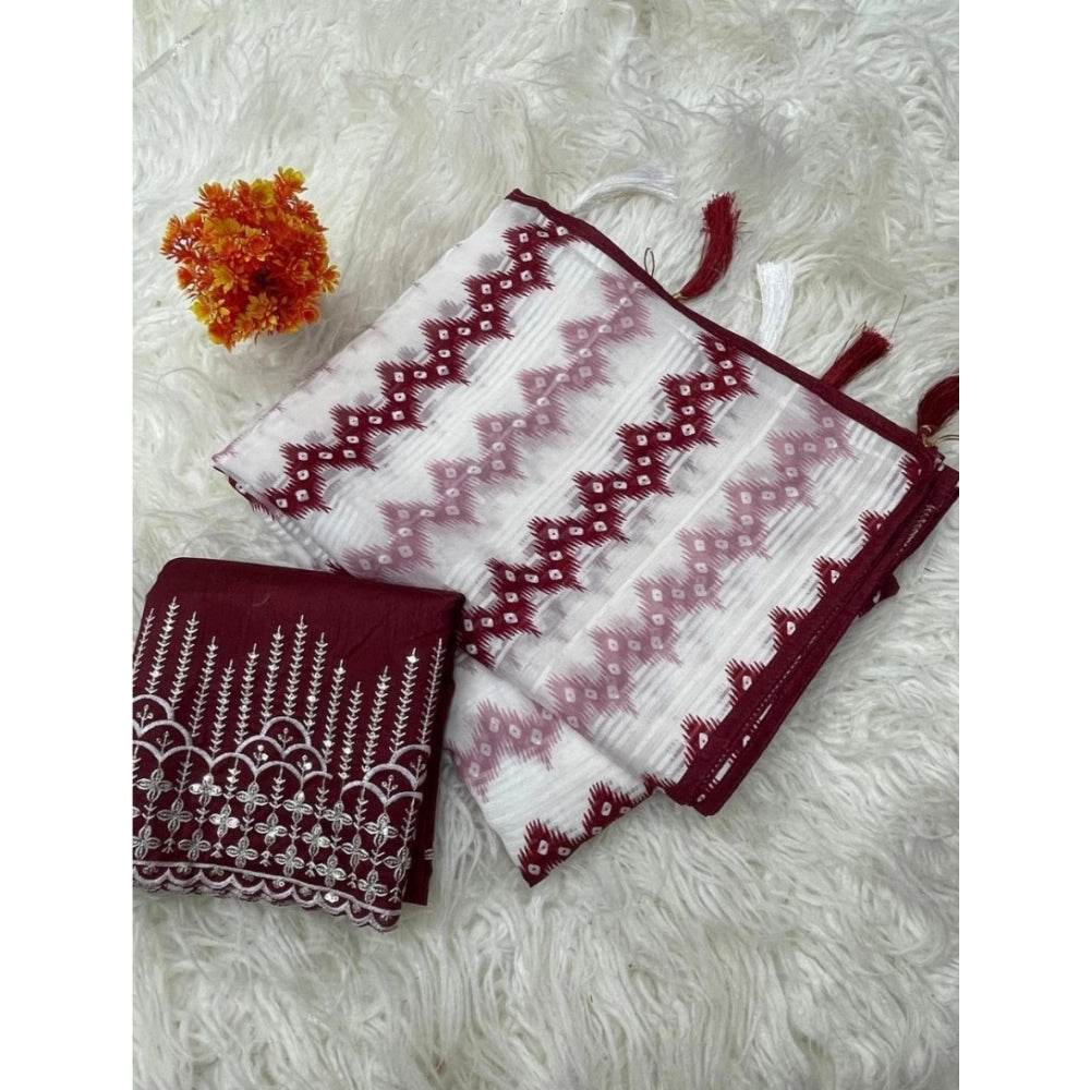 Generic Women's Chiffon Printed Saree With Unstitched Blouse 5.5Mtr (Maroon) - MYLUXURY LANE ENTERPRISE